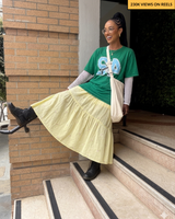 Yellow Floral Tiered Midi-Skirt