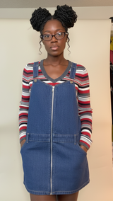 Women’s Zip-Front Overall Denim Mini Dress – Buckle Straps