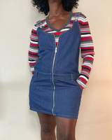 Women’s Zip-Front Overall Denim Mini Dress – Buckle Straps