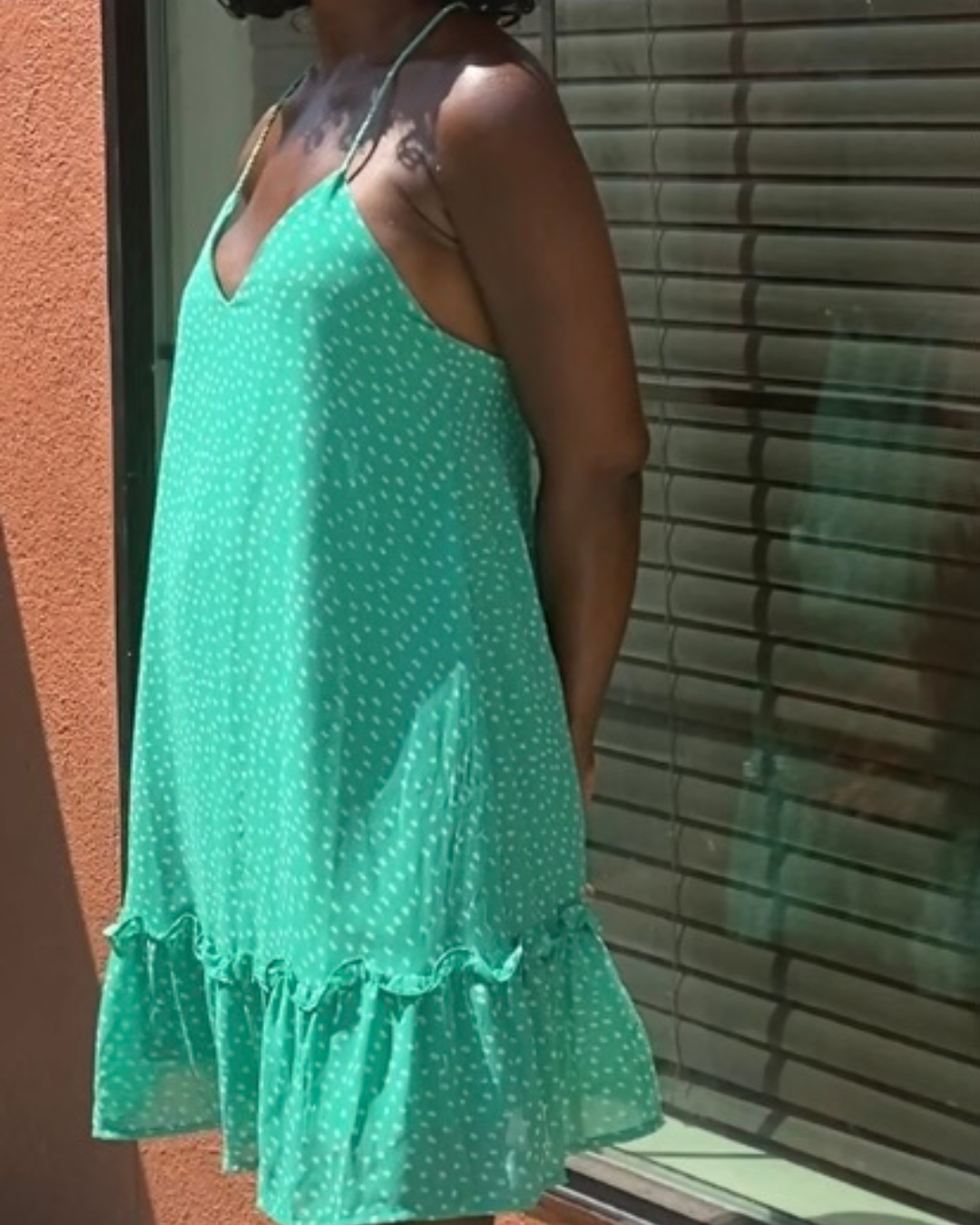 Babydoll Ruffle Cami Dress-Dotted Mint Green