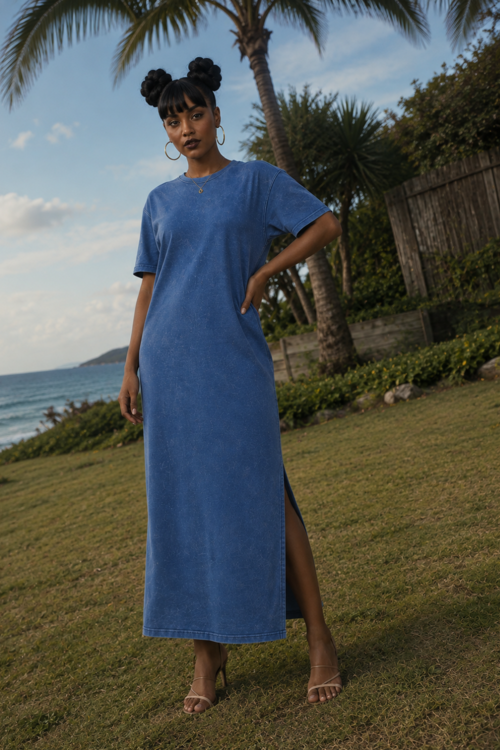 Women’s Maxi Tshirt Dress –Blue Haze