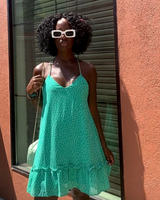 Babydoll Ruffle Cami Dress-Dotted Mint Green