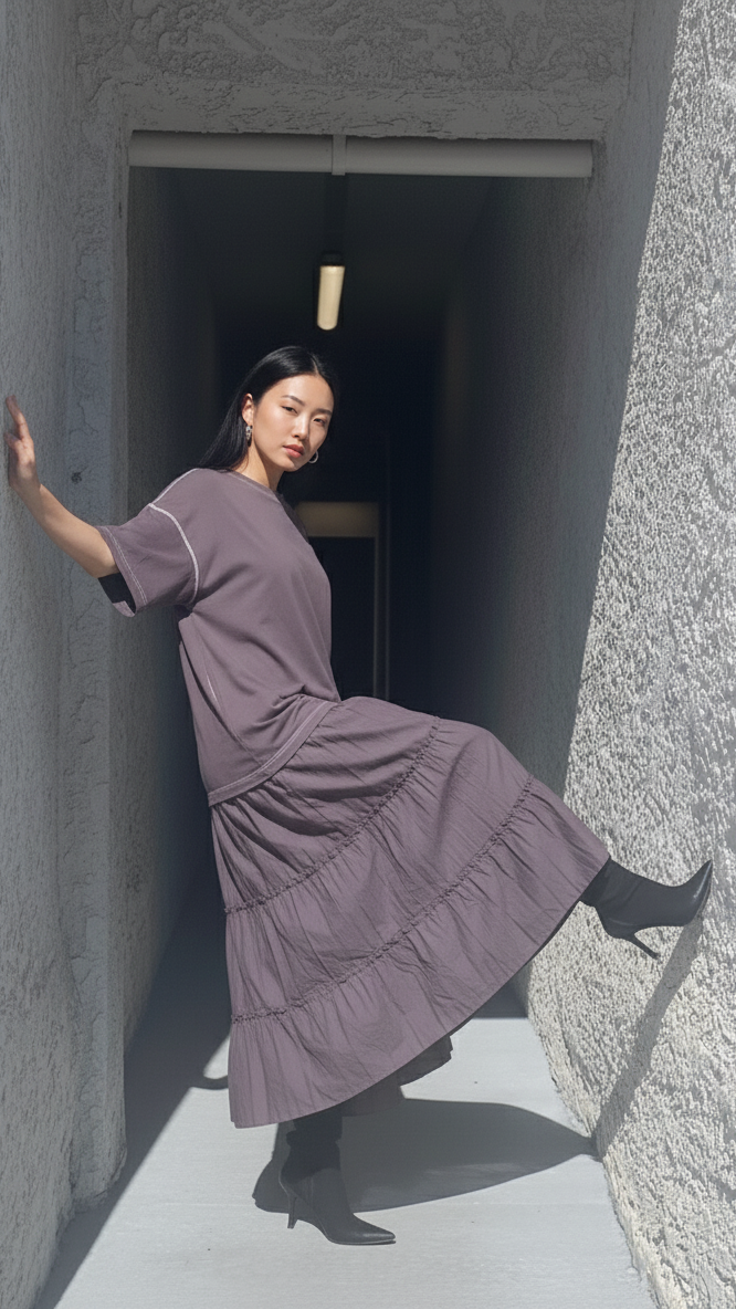 Oversized - Long Relaxed Tee Dress (Charcoal)