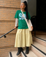 Buttery-Yellow Floral-Embroidered Tiered Midi-Skirt