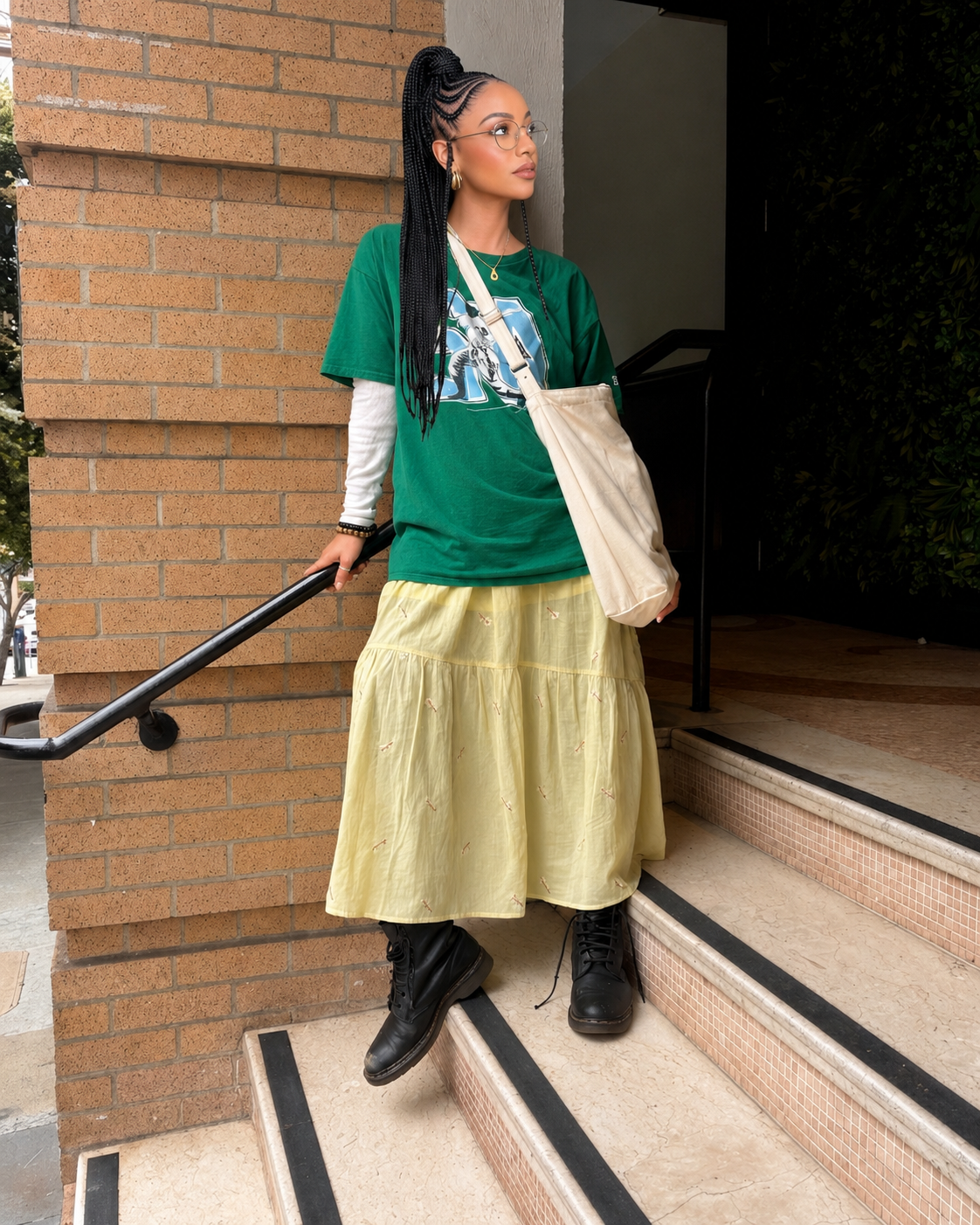 Buttery-Yellow Floral-Embroidered Tiered Midi-Skirt