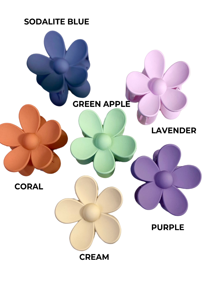 Matte flower hair claw clip with strong hinge and comb teeth – 3-inch floral hair accessory for secure updos and elegant hairstyles