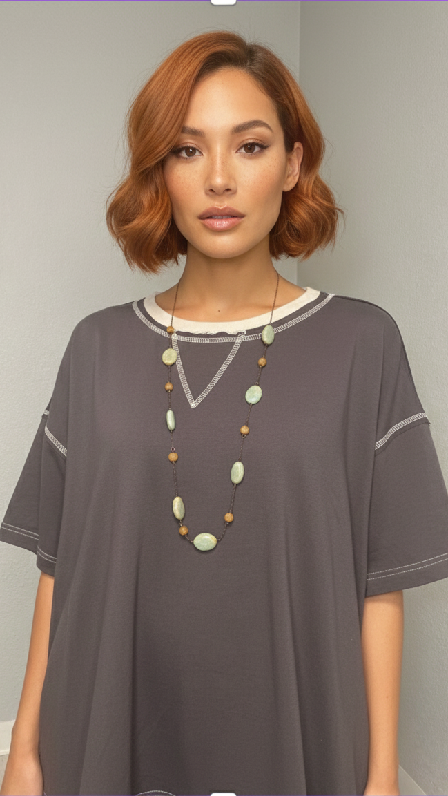 Oversized - Long Relaxed Tee Dress (Charcoal)