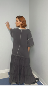 Oversized - Long Relaxed Tee Dress (Charcoal)