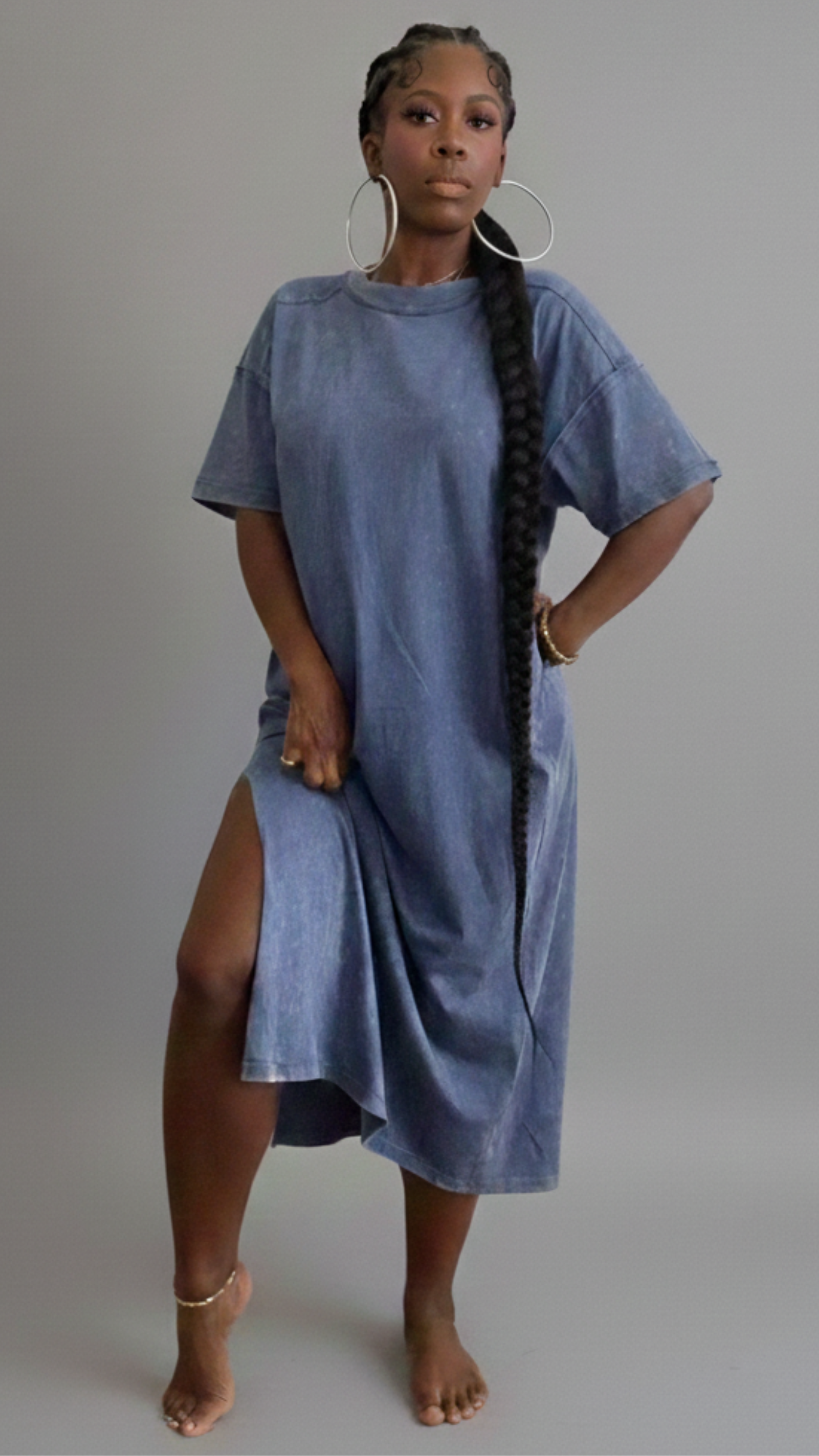 Women’s Maxi Tshirt Dress –Blue Haze