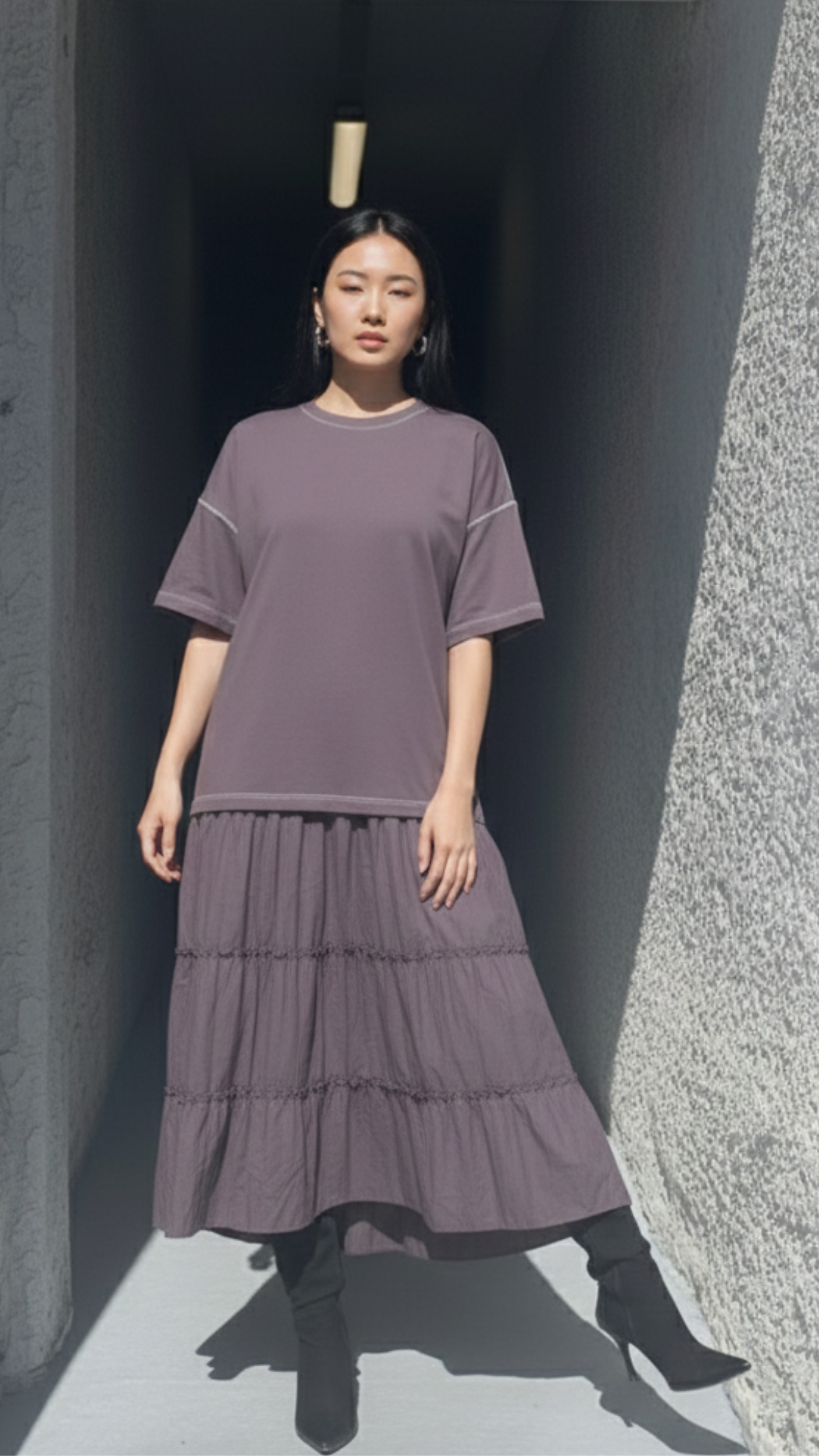 Oversized - Long Relaxed Tee Dress (Charcoal)