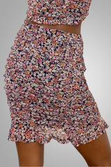 black floral ruched cami skirt set