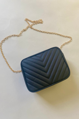 mini crossbody quilted black purse with gold chain strap - chic and compact 