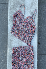 2PC SKIRT SET - BLACK FLORAL CAMI RUCHED