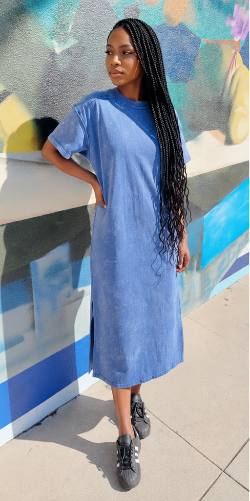 Women’s Maxi Tshirt Dress –Blue Haze