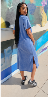 Women’s Maxi Tshirt Dress –Blue Haze
