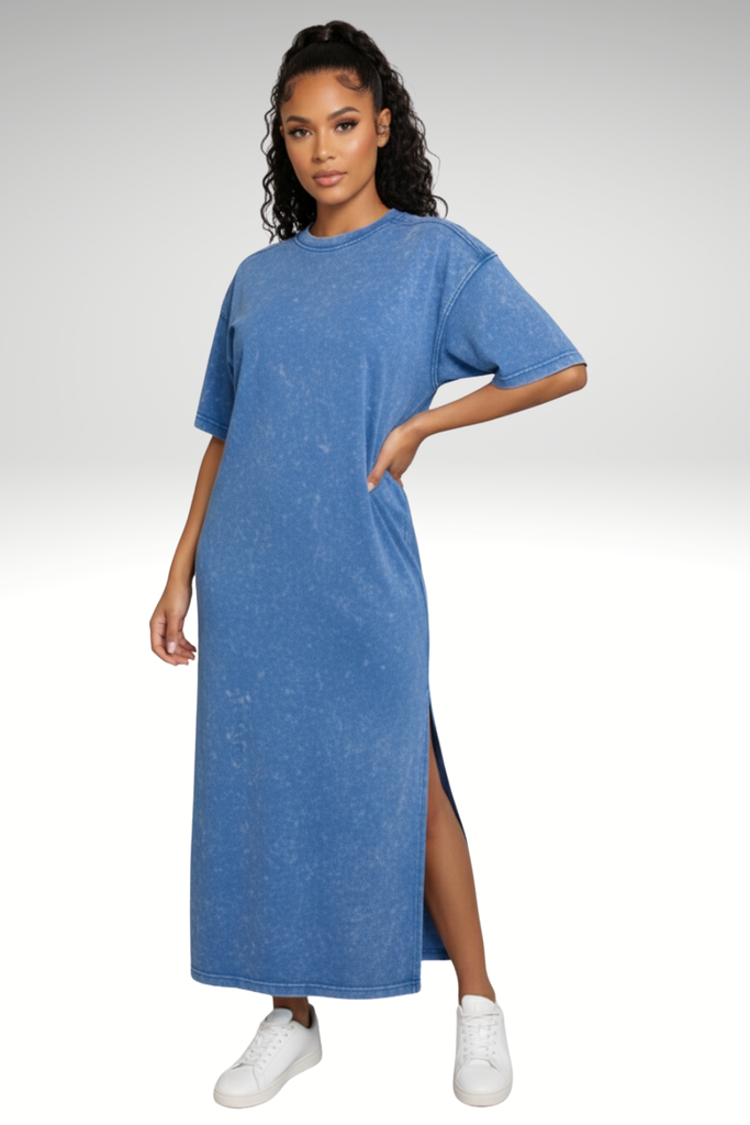 Women’s Maxi Tshirt Dress –Blue Haze