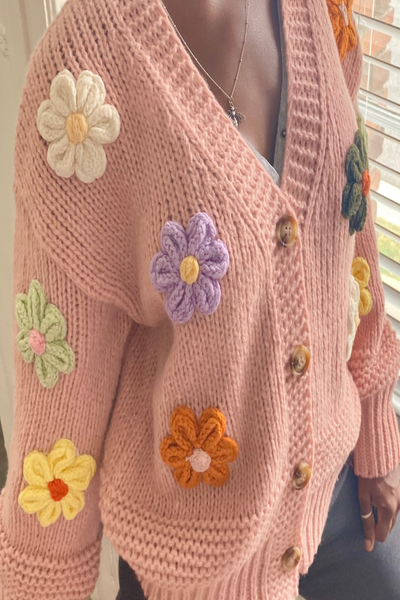 Chunky Knit Cardigan - 3D daisy flowers – Dwalwa Mae House