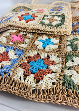 multicolor granny square pattern – lightweight woven shoulder bag for spring and summer