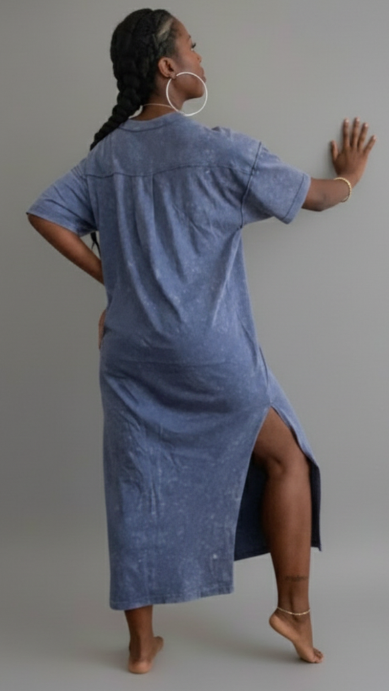 backside black woman wearing_ ong_ shirt maxi dress