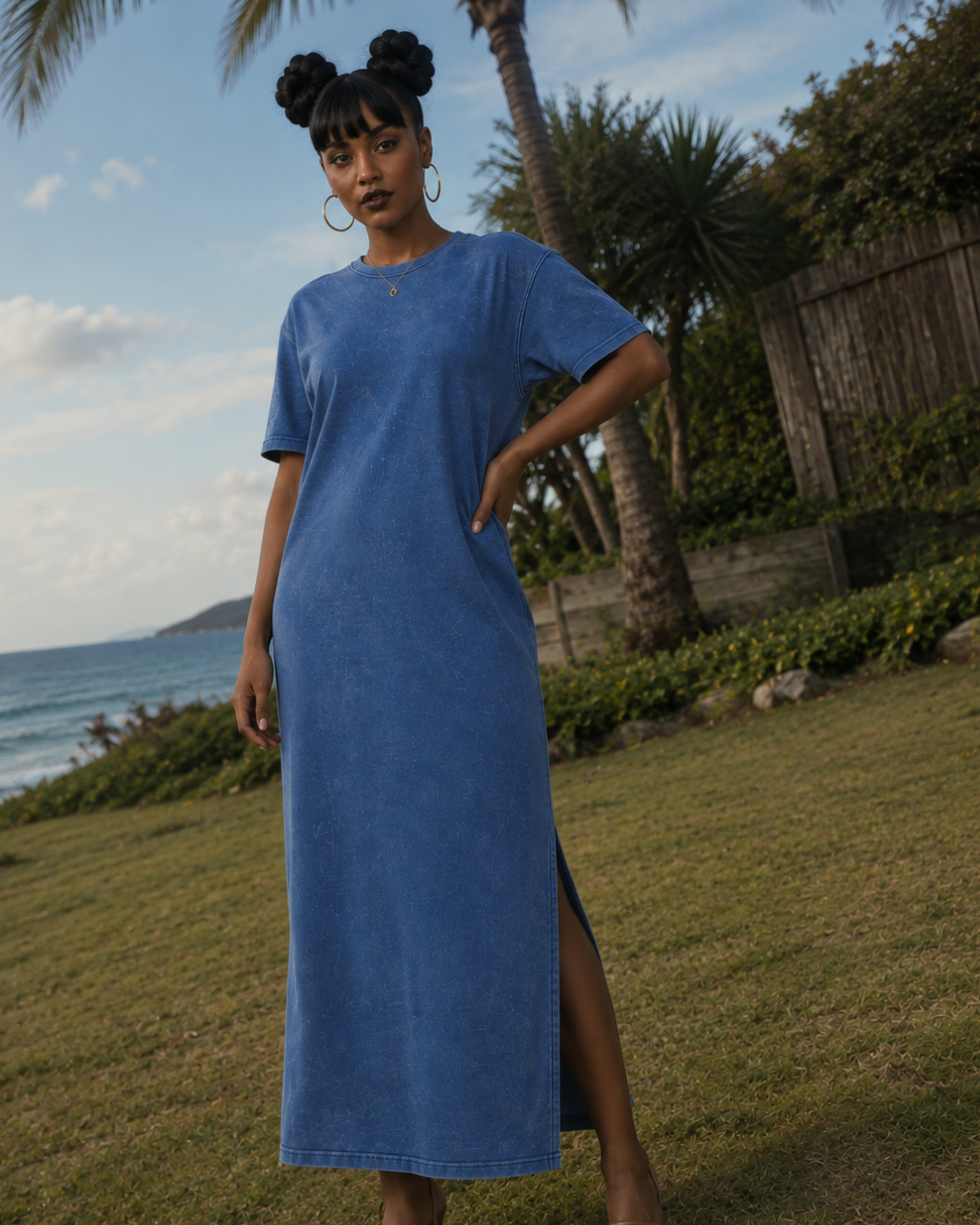Women’s Maxi Tshirt Dress –Blue Haze
