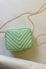 mini mint green crossover purse with gold chain strap