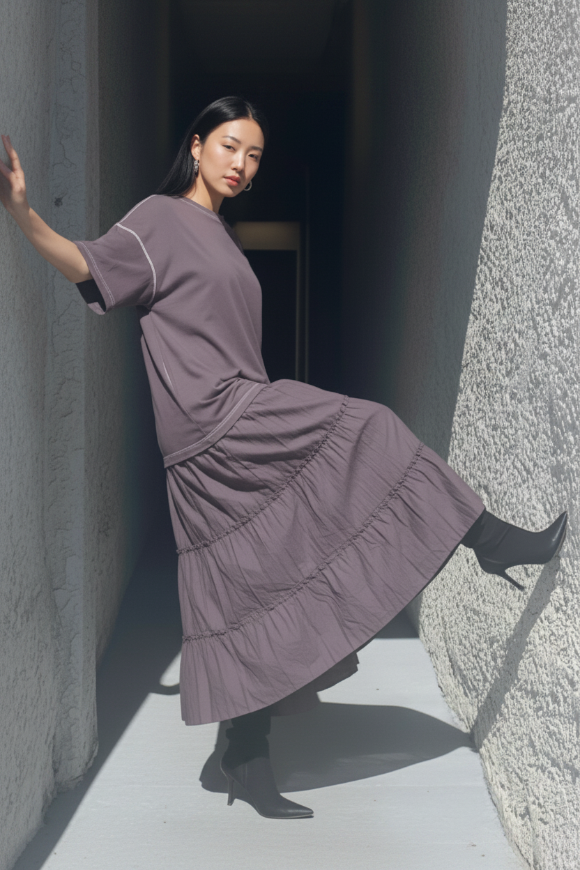 Oversized - Long Relaxed Tee Dress (Charcoal)