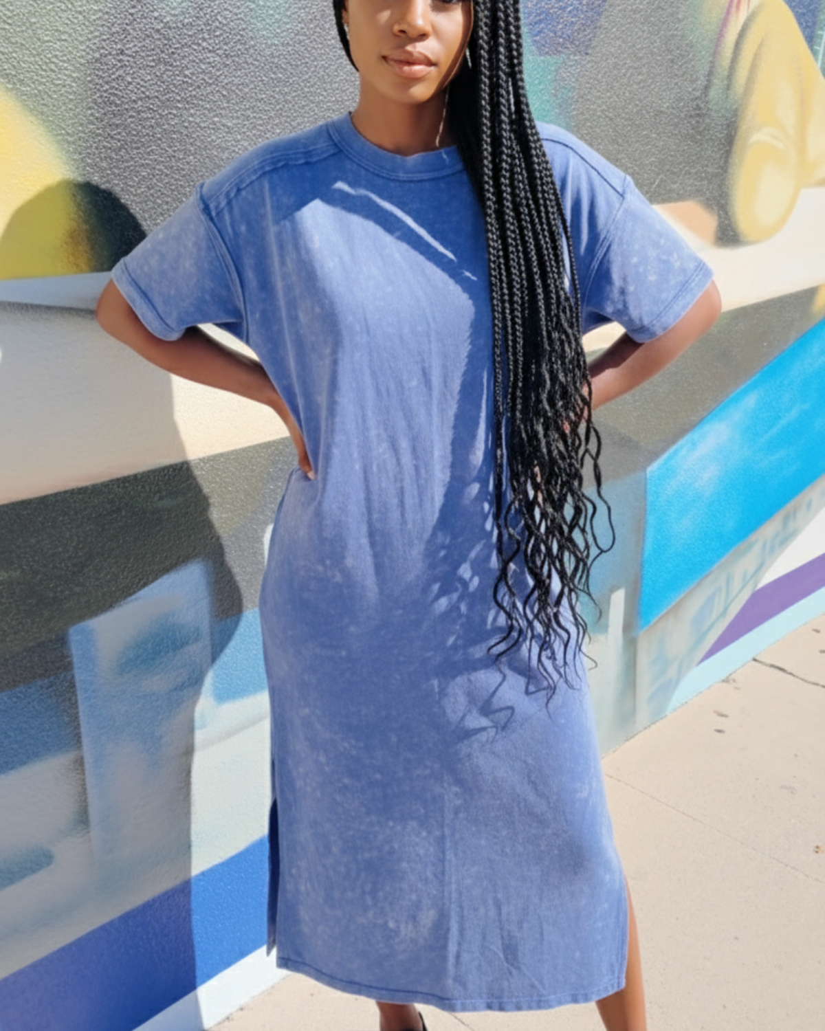 Women’s Maxi Tshirt Dress –Blue Haze