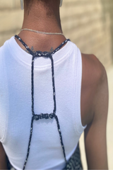 black spring or summer mini dress with twisted spaghetti straps